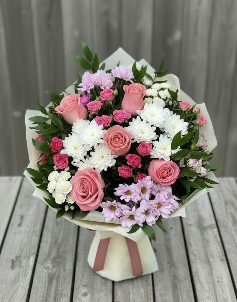 Букет цветов из: Альстромерии, Гвоздики, Розы и Хризантемы в Дубовке Тульская область