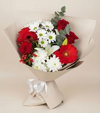 Букет цветов из:  Розы, Хризантемы, Герберы и Лилии в Дубовке Тульская область