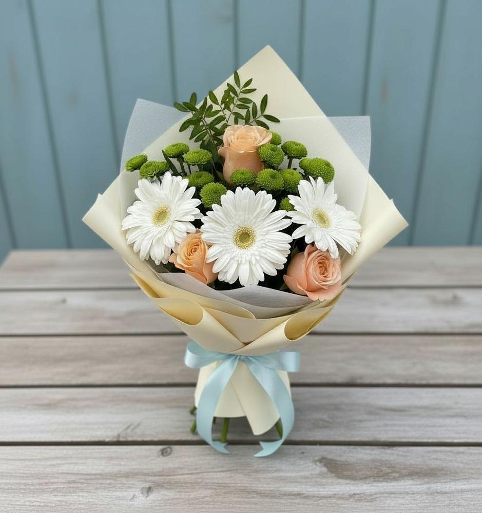 Букет цветов из: Герберы, Розы и Хризантемы в Дубовке Тульская область
