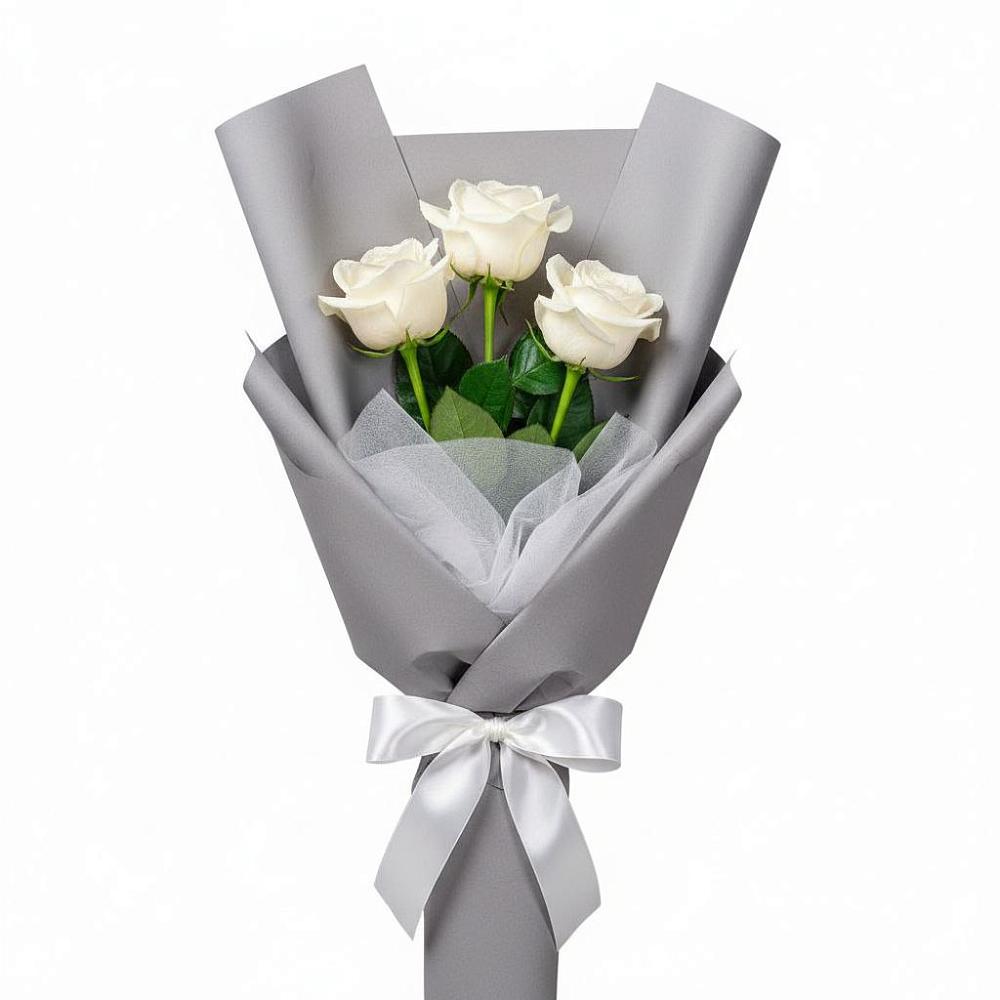 Букет 3 белые розы в Дубовке Тульская область