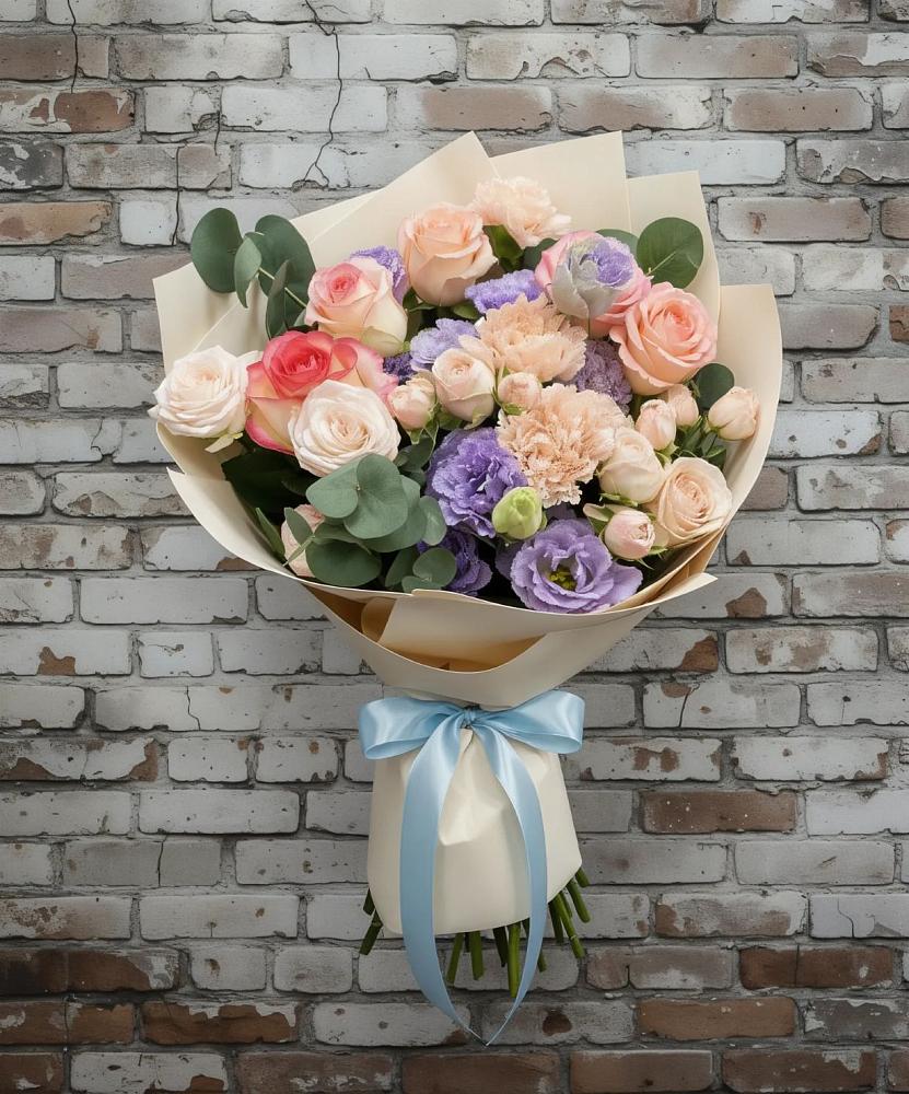 Букет цветов из: Розы, Лизиантусы и Гвоздики в Дубовке Тульская область