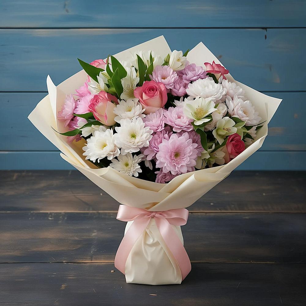 Букет цветов из: Хризантемы, Альстромерии и Розы в Дубовке Тульская область